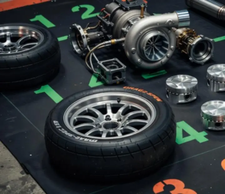 Közelkép drag motor és teljesítmény alkatrészek Top 10 listához